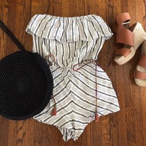 linen black and white romper